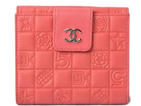 Chanel wallet CHANEL folding lambskin icon coral pink Discount