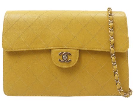 Chanel Around 1998 Made Soft Caviar Skin Classic Flap Chain Bag Lime Yellow  Silver For Sale