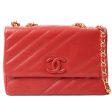 Chanel Around 1995 Made Caviar Skin Cc Mark Diagonal Stitch Chain Bag Red Discount