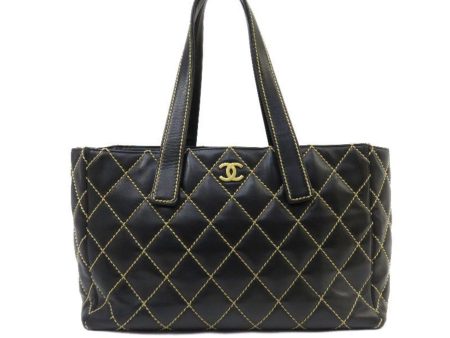 Chanel wild stitch tote bag gold metal fittings here mark handbag black Discount