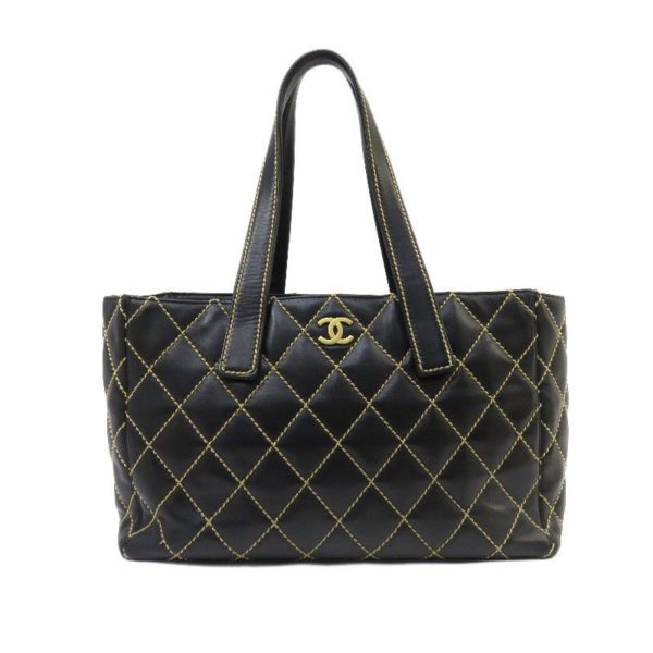 Chanel wild stitch tote bag gold metal fittings here mark handbag black Discount