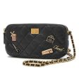 Chanel 2.55 Embroidered Chain Clutch Shoulder Bag Leather Black Supply