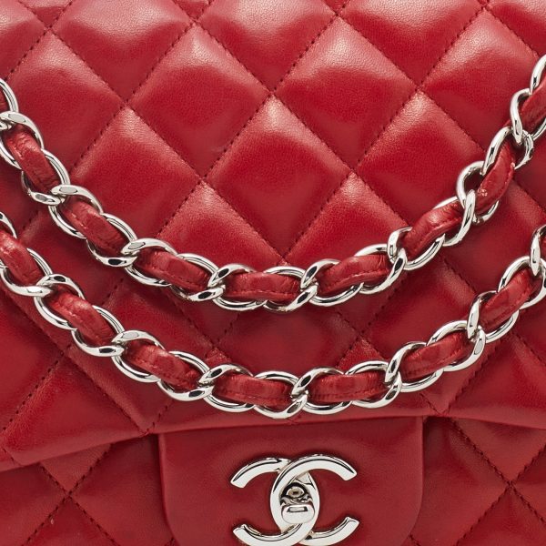 Chanel Red Quilted Leather Jumbo Classic Single Flap Bag Online Sale