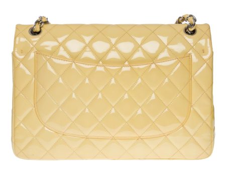 CHANEL Timeless Jumbo double flap shoulder bag in yellow patent leather, SHW Online Sale