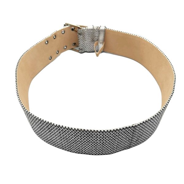 CHANEL - 08P Belt - Metallic Silver Diamond Perforated Logo Stamped - 80 32 For Sale