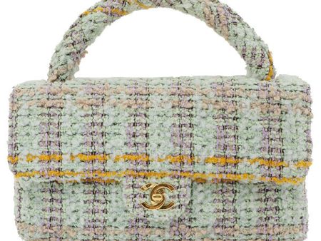 Chanel Around 1992 Made Tweed Classic Flap Handbag Mint Green Online