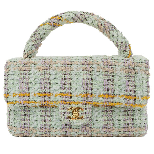 Chanel Around 1992 Made Tweed Classic Flap Handbag Mint Green Online