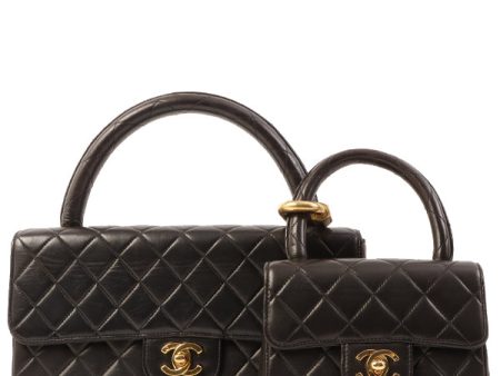 Chanel Around 1995 Made Classic Flap Handbag With Micro Bag Black For Cheap