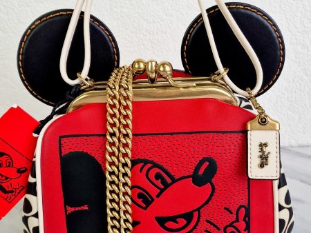 Coach 1941 Disney x Keith Haring Mickey Mouse Ears Kisslock Bag - Retro Mickey Mouse Coach Signature in Red, White & Black Leather - Handbag Crossbody - Coach 7416 For Discount