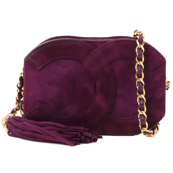 Chanel Around 1990 Made Suede Big Cc Mark Stitch Fringe Chain Bag Purple Online now