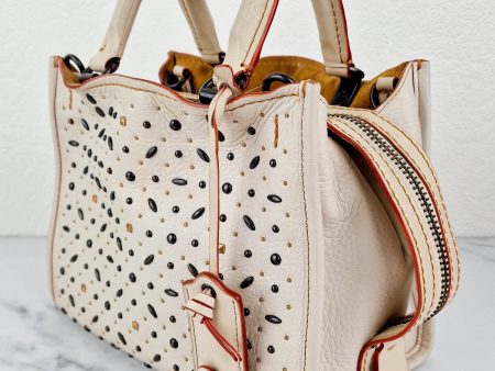 Coach 1941 Rogue 25 in Chalk White With Pyramid Prairie Rivets Pebble Leather Satchel - Coach 54551 Discount