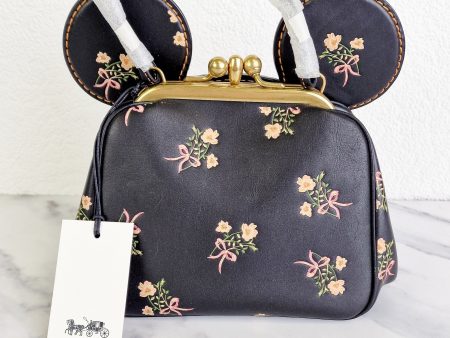 Disney x Coach 1941 Minnie Mouse Kisslock Satchel in Smooth Black Leather With Floral Bow - Handbag - Coach 69179 Fashion