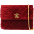 Chanel Around 1992 Made Velour Straight Flap Turn-Lock Mini Chain Bag Red Online Sale