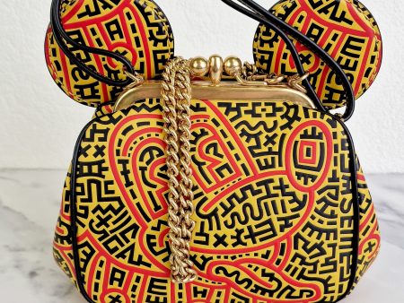 Coach 1941 Disney x Keith Haring Mickey Mouse Ears Kisslock Bag with Maze Artwork in Red & Yellow Leather - Coach 7418 Online