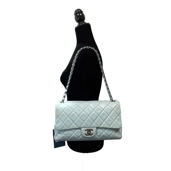 CHANEL - Baby Blue Seasonal CC Jumbo Single Flap - Lambskin   Ruthenium Hardware Online now