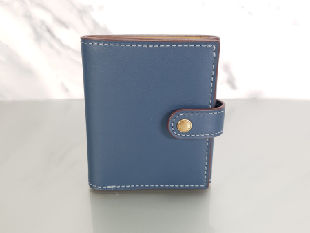 Coach 1941 Glovetanned Leather Wallet in Dark Denim Navy Blue with Mustard Lining Fashion