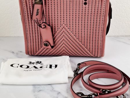 Coach 1941 Rogue 25 in Dusty Rose Pink Quilted Studded Chevron Smooth Nappa Leather - Shoulder Bag Handbag - Coach 22797 Hot on Sale