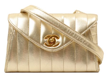 Chanel Around 1995 Made V Flap Mademoiselle Stitch Shoulder Bag Gold on Sale