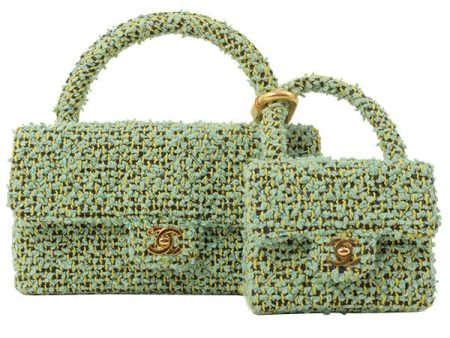 Chanel Around 1993 Made Tweed Classic Flap Top Handle Bag With Micro Bag Apple Green Online now