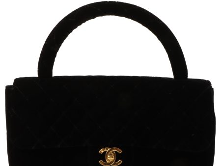 Chanel Around 1995 Made Velour Classic Flap Top Handle Bag Black Discount