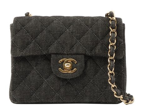 Chanel Around 1998 Made Denim Classic Flap Chain Bag Mini Black Hot on Sale