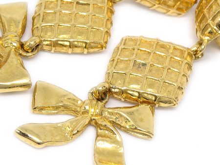 CHANEL 1980s Dangle Bow Earrings Clip-On Gold 16816 Sale