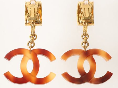 Chanel 1994 Made Tortoiseshell Cc Mark Swing Earrings Brown Cheap