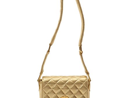 Chanel Around 1990 Made Design Stitchturn-Lock Shoulder Bag Gold Online