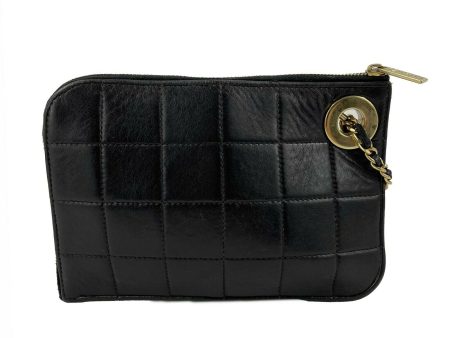 CHANEL - Vintage Mini Handcuff Wristlet Clutch - Black   Beige   Gold Ring For Sale