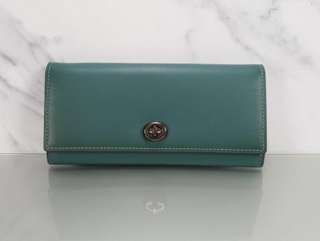 Coach 1941 Glovetanned Turnlock Envelope Wallet in Dark Turquoise - Teal Dark Green Purse Clutch Fashion