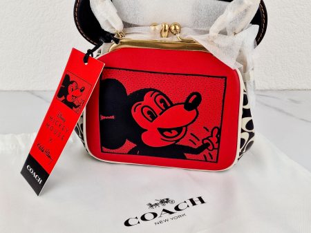 Coach 1941 Disney x Keith Haring Mickey Mouse Ears Kisslock Bag Retro Mickey Mouse Coach Signature in Red, White Black Leather - Handbag Crossbody - Coach 7416 Cheap