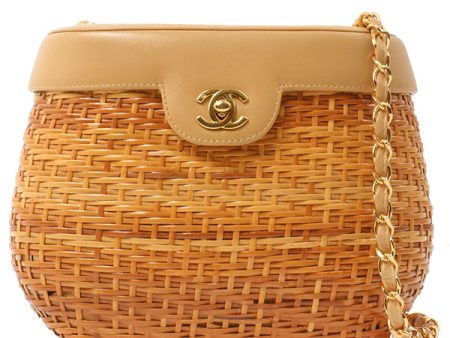 Chanel Around 1998 Made Rattanturn-Lock Basket Chain Bag Beige on Sale