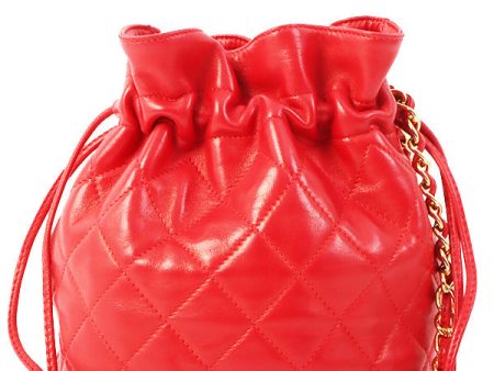 Chanel Around 1985~1990 Made Cc Mark Stitch Mini Drawstring Chain Bag Red on Sale