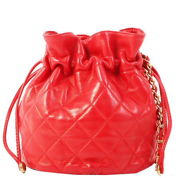 Chanel Around 1985~1990 Made Cc Mark Stitch Mini Drawstring Chain Bag Red on Sale