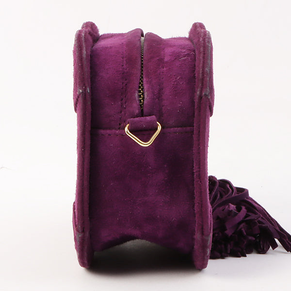 Chanel Around 1990 Made Suede Big Cc Mark Stitch Fringe Chain Bag Purple Online now