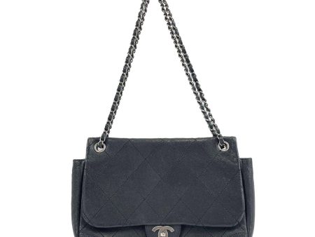 CHANEL - CC Ligne Flap Large Bag Black   Silver Caviar Leather Shoulder Bag For Sale