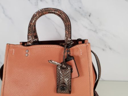 Coach 1941 Rogue 25 in Melon with Snakeskin Handles - Shoulder Bag Handbag in Pebble Leather Pink Salmon Peach Supply