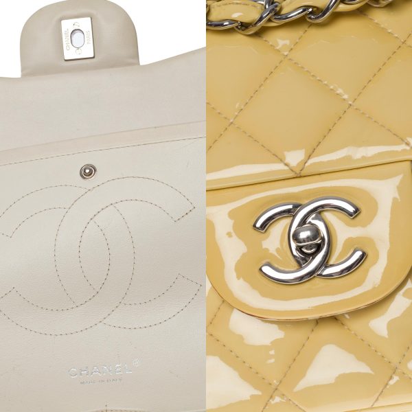 CHANEL Timeless Jumbo double flap shoulder bag in yellow patent leather, SHW Online Sale