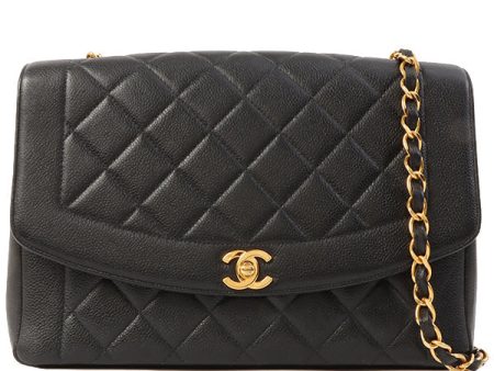 Chanel Around 1996 Made Caviar Skin Diana Flap Chain Bag Black Sale