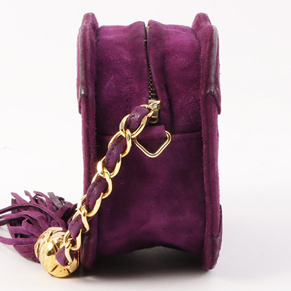 Chanel Around 1990 Made Suede Big Cc Mark Stitch Fringe Chain Bag Purple Online now