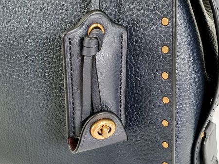 Coach 1941 Rogue 25 in Midnight Navy Blue with Border Rivets and Tea Rose studs - Shoulder Bag Handbag in Pebble Leather - Coach 30456 Online Sale