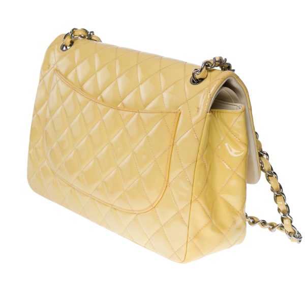 CHANEL Timeless Jumbo double flap shoulder bag in yellow patent leather, SHW Online Sale