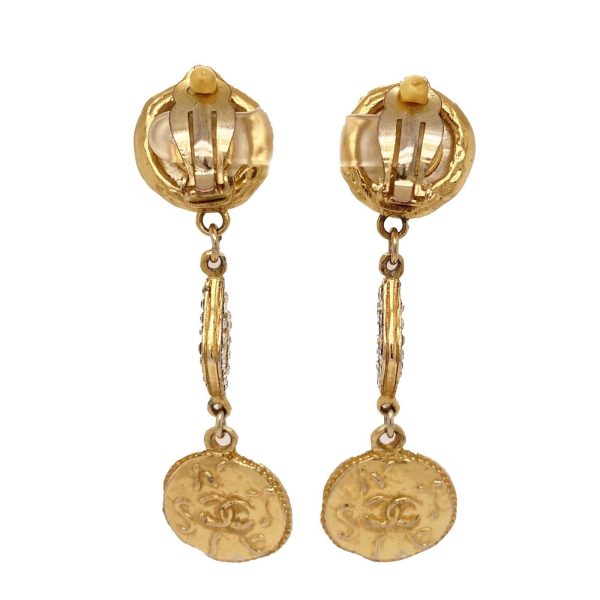 CHANEL  Vintage 1970s Faux Pearl Medallion CC    Clip-On Earrings Hot on Sale