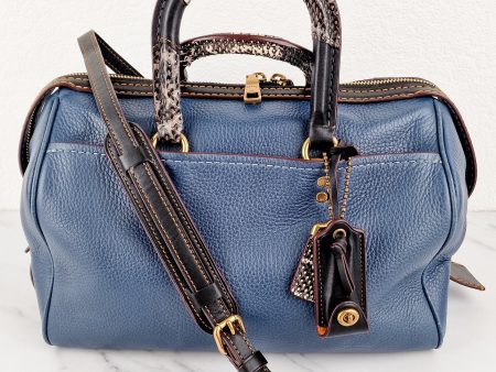 RARE Coach 1941 Rogue Satchel in Dark Denim with Colorblock Patchwork Snakeskin Handles - Barrel Bag - Coach 58690 Hot on Sale