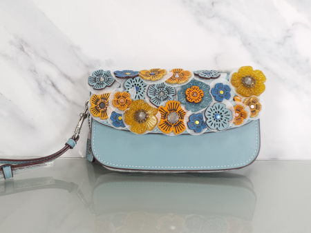 Coach 1941 Wallet Clutch in Steel Blue with Tea Roses - Yellow & Glitter For Discount