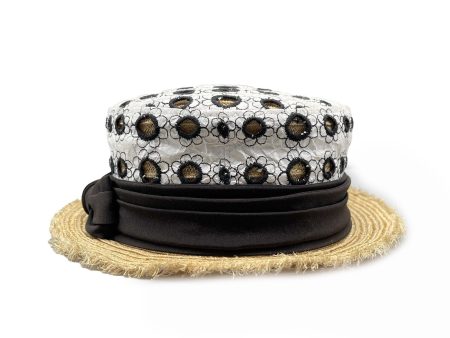 CHANEL - Woven Straw Ribbon CC Embroidered Spring Summer Boater Hat - Size M For Discount