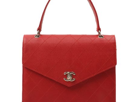 Chanel Around 1998 Made Bicolore Stitch Turn-Lock Handbag Red Silver on Sale