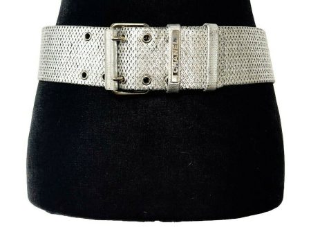 CHANEL - 08P Belt - Metallic Silver Diamond Perforated Logo Stamped - 80 32 For Sale