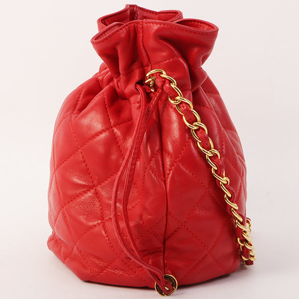 Chanel Around 1985~1990 Made Cc Mark Stitch Mini Drawstring Chain Bag Red on Sale