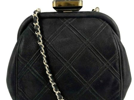 CHANEL - Mini Crossbody Clutch - Black Quilted  Gold-tone -    Closure Hot on Sale